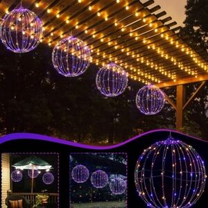 LED Foldable Metal Sphere, Blue 160 Lights, 8 Inch, Indoor and Outdoor